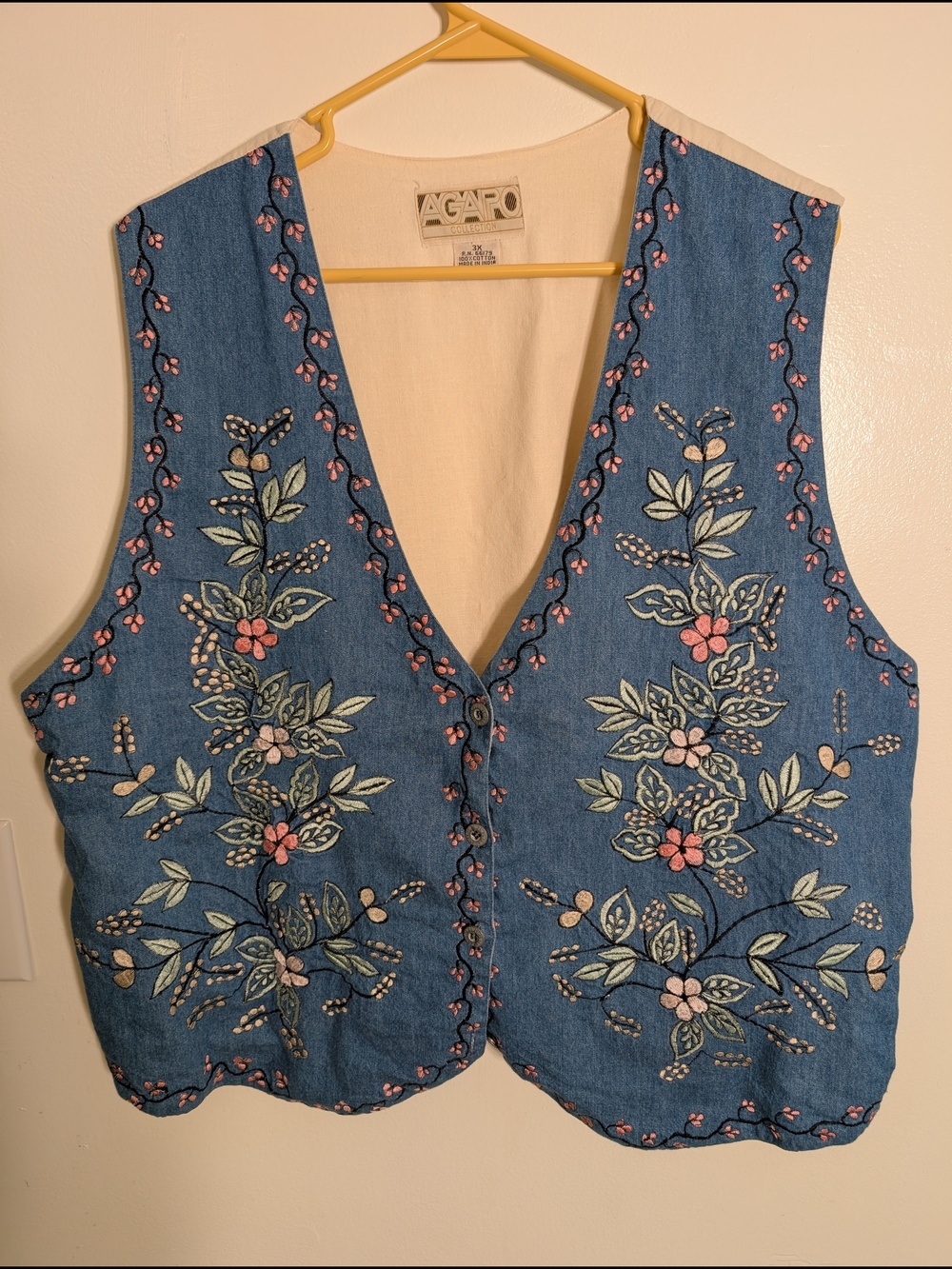 Vintage Blue Embroidered Floral Denim Vest